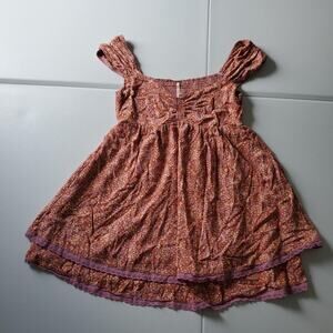 Free People Dress Womens Small Purple Pink Floral Boho Layered Milkmaid Whimsy